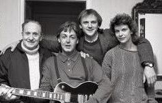 Les Paul, Paul McCartney, David McGough, Ann Clifford 1988, NY.jpg